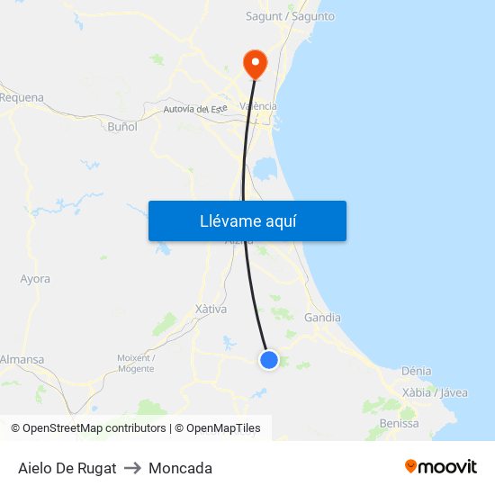 Aielo De Rugat to Moncada map