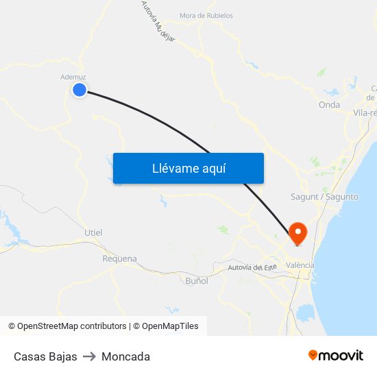 Casas Bajas to Moncada map