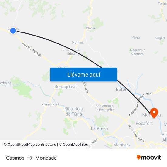 Casinos to Moncada map