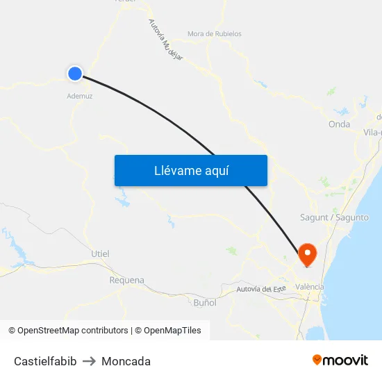 Castielfabib to Moncada map