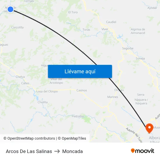 Arcos De Las Salinas to Moncada map