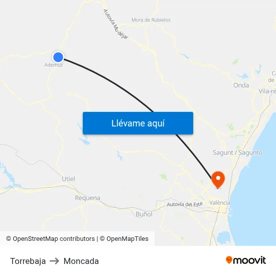 Torrebaja to Moncada map