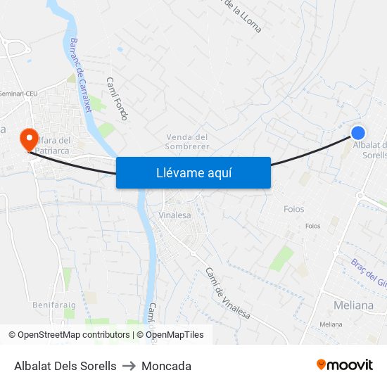 Albalat Dels Sorells to Moncada map