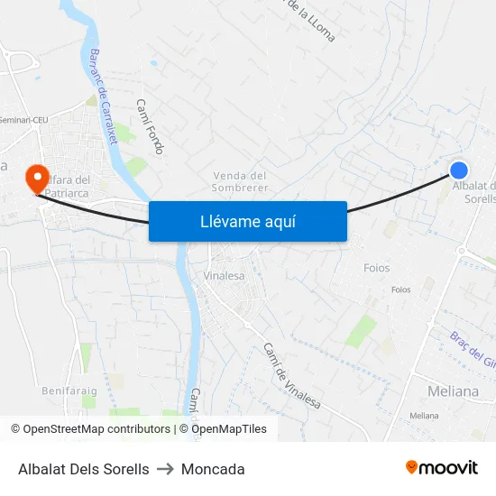 Albalat Dels Sorells to Moncada map