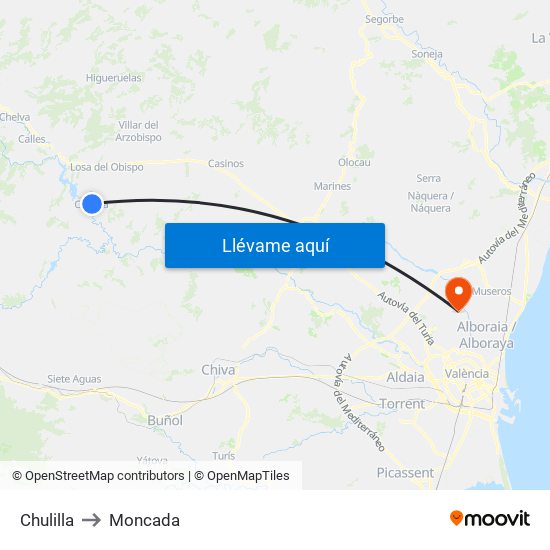 Chulilla to Moncada map