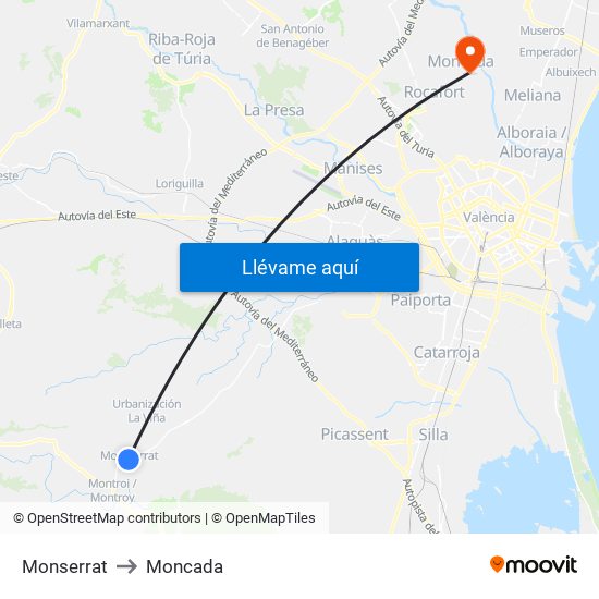 Monserrat to Moncada map