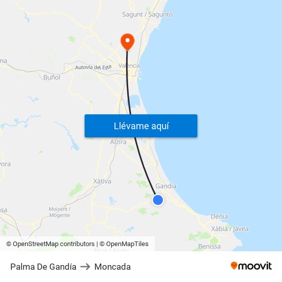 Palma De Gandía to Moncada map