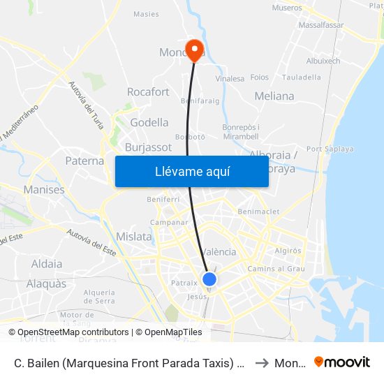 C. Bailen (Marquesina Front Parada Taxis) Estació Ave [València] to Moncada map