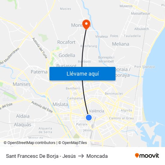 Sant Francesc De Borja - Jesús to Moncada map