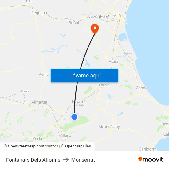 Fontanars Dels Alforins to Monserrat map