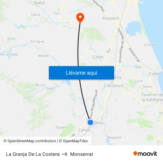 La Granja De La Costera to Monserrat map