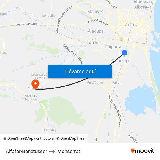 Alfafar-Benetússer to Monserrat map