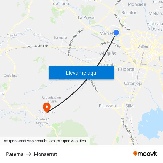 Paterna to Monserrat map