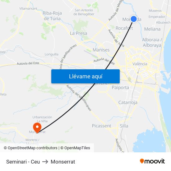 Seminari - Ceu to Monserrat map