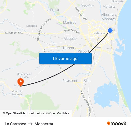 La Carrasca to Monserrat map