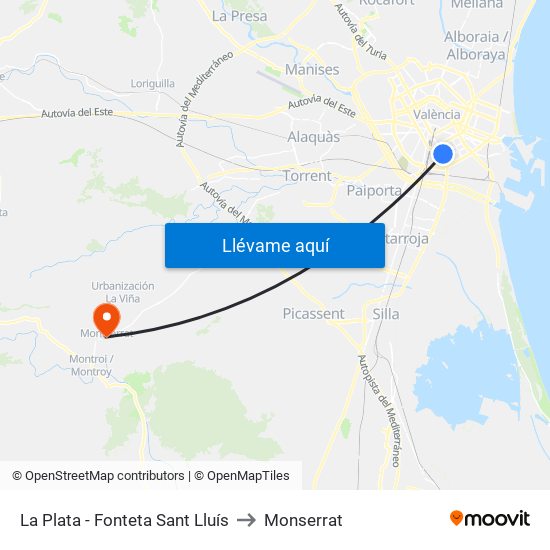 La Plata - Fonteta Sant Lluís to Monserrat map