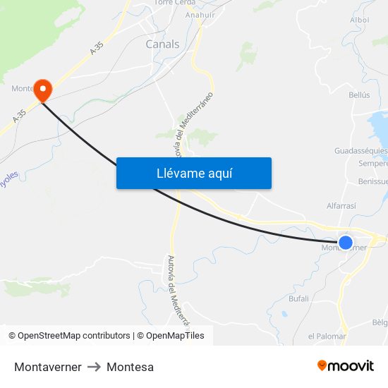 Montaverner to Montesa map