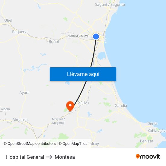 Hospital General to Montesa map