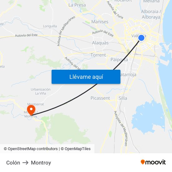 Colón to Montroy map