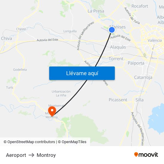 Aeroport to Montroy map