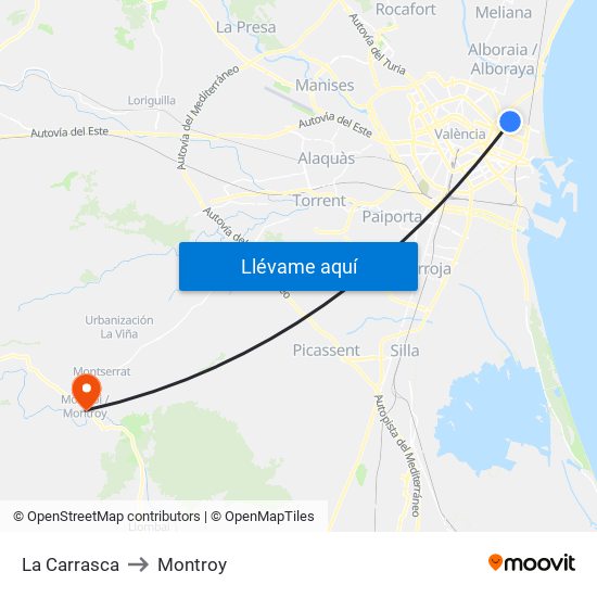 La Carrasca to Montroy map