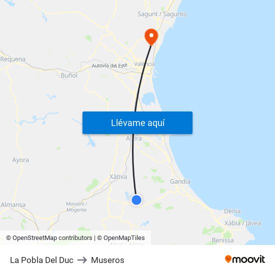 La Pobla Del Duc to Museros map