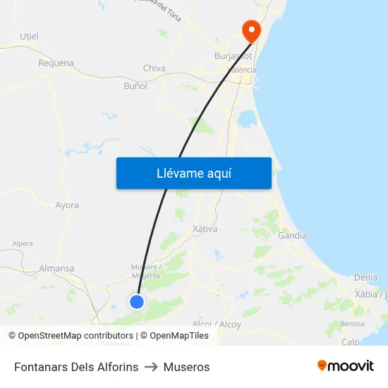 Fontanars Dels Alforins to Museros map