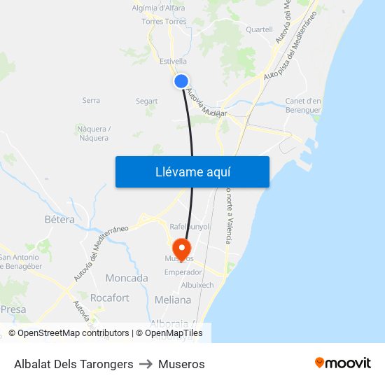 Albalat Dels Tarongers to Museros map