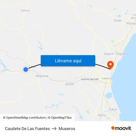 Caudete De Las Fuentes to Museros map