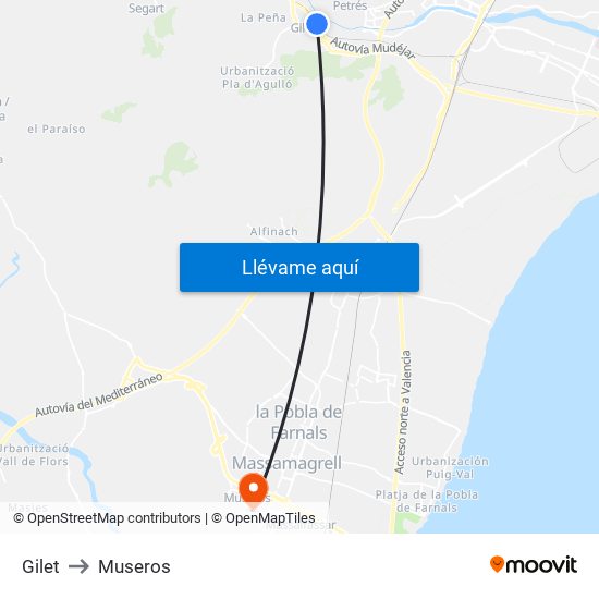 Gilet to Museros map