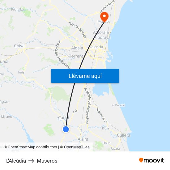 L'Alcúdia to Museros map