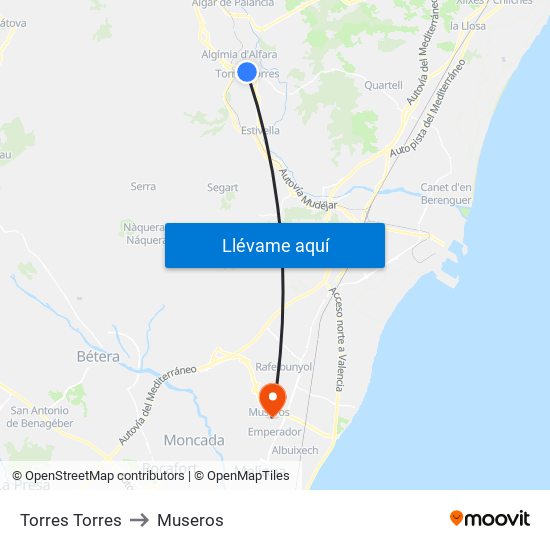 Torres Torres to Museros map