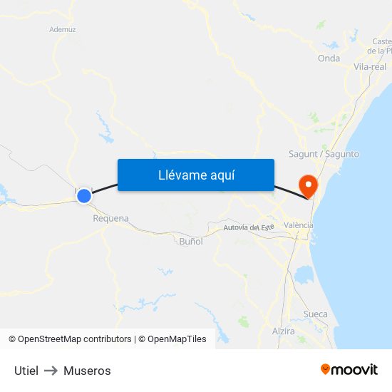 Utiel to Museros map