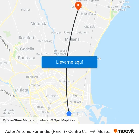 Actor Antonio Ferrandis (Parell) - Centre Comercial to Museros map