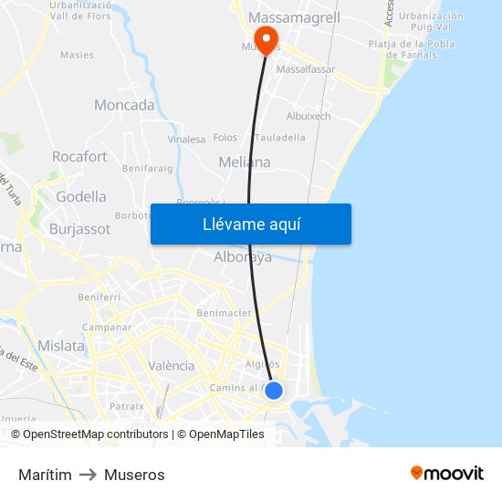 Marítim to Museros map