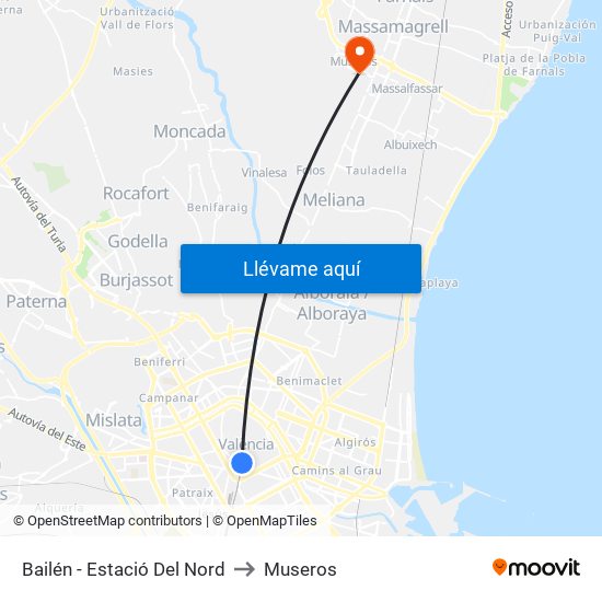 Estació Del Nord - Bailén to Museros map