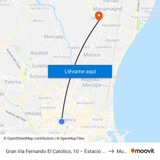 Gran Vía Fernando El Católico, 10 – Estació Metro Ángel Guimerá [València] to Museros map