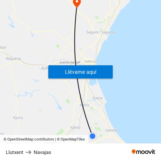 Llutxent to Navajas map