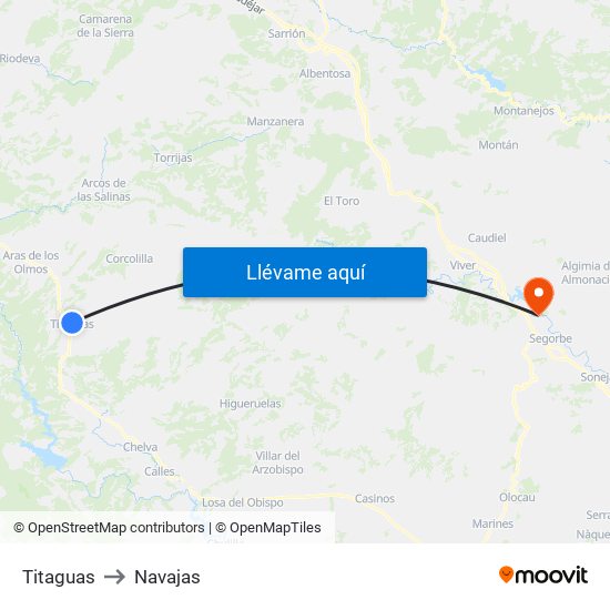 Titaguas to Navajas map
