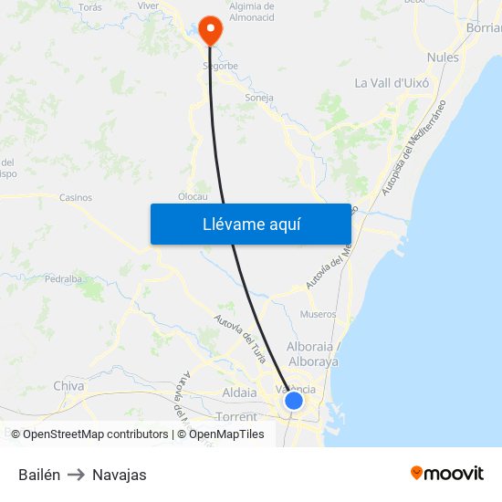 Bailén to Navajas map