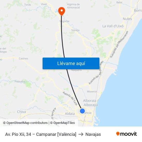 Av. Pío Xii, 34 – Campanar [València] to Navajas map