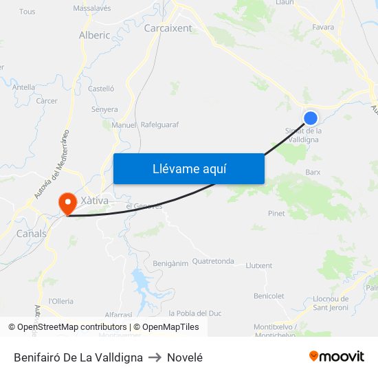 Benifairó De La Valldigna to Novelé map