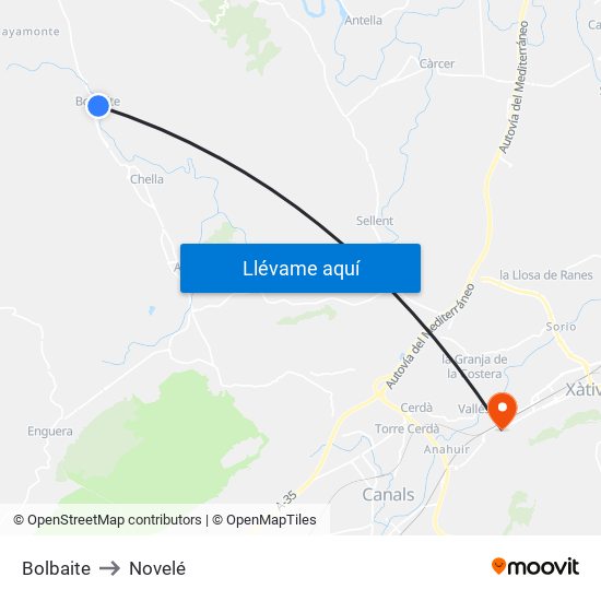 Bolbaite to Novelé map