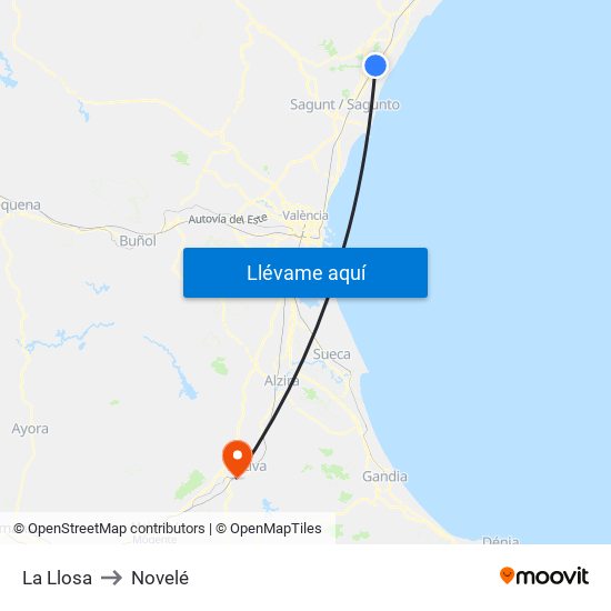 La Llosa to Novelé map