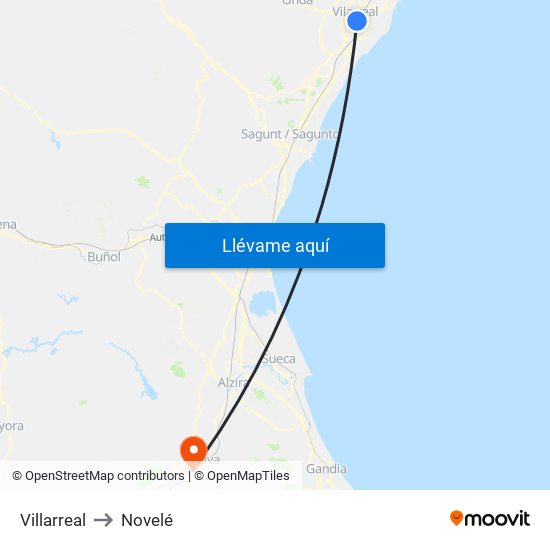 Villarreal to Novelé map