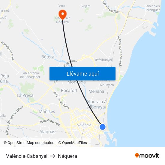 València-Cabanyal to Náquera map