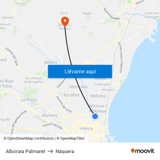 Alboraia Palmaret to Náquera map