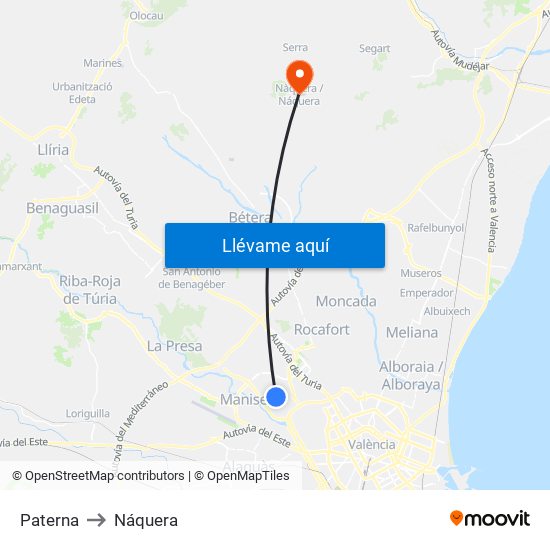 Paterna to Náquera map
