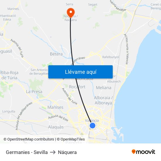 Germanies - Sevilla to Náquera map