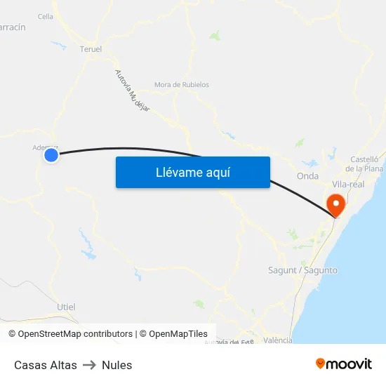 Casas Altas to Nules map